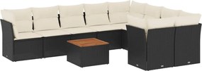 vidaXL Set canapele de grădină cu perne, 10 piese, negru, poliratan