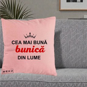 Cadou pentru Bunica - Perna Personalizata Cea Mai Buna Bunica Din Lume Coroana Neagra, 40x40 cm, Roz, Husa Detasabila, Perna Inclusa, BEKZ®