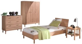 Set Complet Mobilier Camera Copii Forrest Oak, Pat 90x200 cm, Dulap cu 3 Uși, Noptieră și Comodă, din Lemn de Stejar, Natur – Vipack