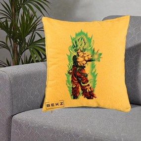 Perna Personalizata Dragon Ball Goku Ultra Instinct Blue, 40x40 cm, Galben, Husa Detasabila, Perna Inclusa, BEKZ®