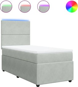 vidaXL Pat box spring cu saltea, gri deschis, 100x200 cm, catifea