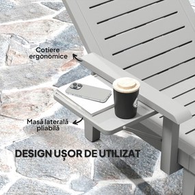 Outsunny Set 2 Șezlonguri cu Spătar Reglabil în 5 Poziții, Măsuță și Brațe Ergonomice, 79x158x88 cm, Gri | Aosom Romania
