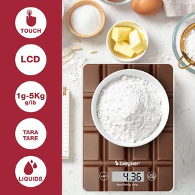 Cantar de bucatarie Beper P102BIL002, Pana la 5 kg, g/lb, Afisaj LCD, TAPA, Auto-off, Maro