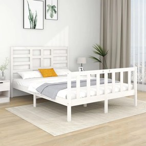3105901 vidaXL Cadru de pat dublu, alb, 135x190 cm, lemn masiv