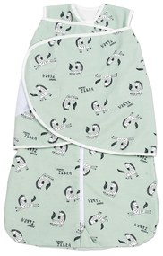 Sac de dormit bebelusi cu sistem de infasare din bumbac flausat Kidizi Zebra Mint, 0-6 luni, 1 tog