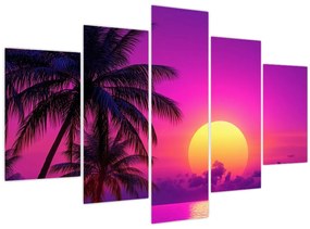 Tablou - Apus violet cu palmier (150x105 cm)