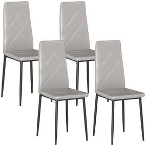 HOMCOM Set de 4 Scaune de Dining cu Spătar Înalt din Imitație de Piele și Oțel, 41x50x97cm, Gri | Aosom Romania