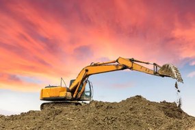 Ilustrație excavator in construction site on sunset sky, zhaojiankang