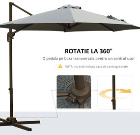 Outsunny Umbrel de Gradină cu Manivelă cu Înclinare Reglabilă, Umbrelă cu Braț și Stinghii, Ø2.95x2.5 m, Gri | Aosom Romania
