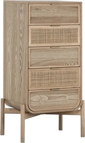 Comoda inalta natur , din lemn de molid si rattan " Almeria"