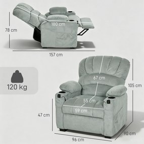 HOMCOM Fotoliu Relax Electric Reclinabil 150° cu Suport pentru Picioare, Șezut Lat, Silențios, Catifea, Gri | Aosom Romania