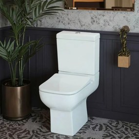 Set vas WC compact pe pardoseala Inter Ceramic Dante Rimless alb cu rezervor si capac softclose