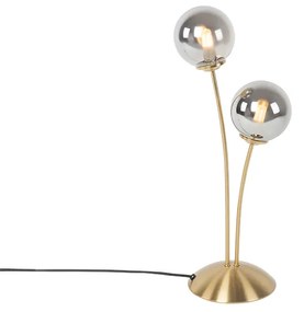 Lampă de masă modernă aurie cu 2 lumini cu sticlă fumurie - Atena