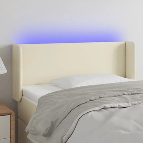Tablie de pat cu LED, crem, 93x16x78 88 cm, piele ecologica 1, Crem, 93 x 16 x 78 88 cm