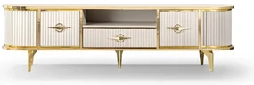RESIGILAT- Comoda TV cu riflaje, Bej/Auriu, 180x40x50cm