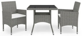 vidaXL Set de masă pentru grădină, 3 piese, gri, poliratan și sticlă