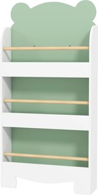 AIYAPLAY Raft pentru cărți copii, raft pentru copii cu 3 niveluri cu temă urs pentru cărți și jucării, 55 x 15 x 110 cm, Verde | Aosom Romania