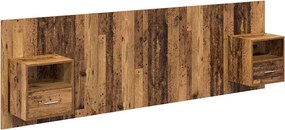 vidaXL Tăblie cu Noptieră cu sertar 3 pcs Lemn Vechi Lemn compozit