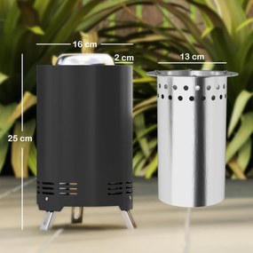 Outsunny Vatră de foc Ø16x25cm din oțel inoxidabil cu cârlig, fără fum, Gri | Aosom Romania