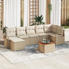 vidaXL Set de canapele pentru grădină, 8 piese, cu perne bej din rattan poliesteric și lemn de acacia.