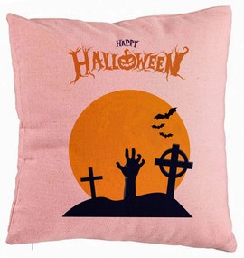 Perna Decorativa cu motiv de Halloween 2, 40x40 cm, Roz, Husa Detasabila, Burduf