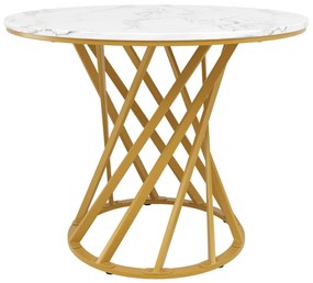 Masă rotundă de dining, Alb+Auriu | Aosom Romania