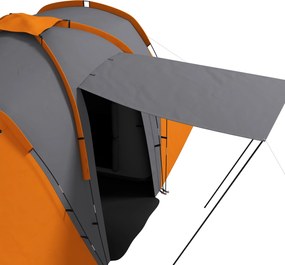 Outsunny Cort tunel, 2000mm rezistent la apă cort de camping pentru 4-6 persoane, cu 2 dormitoare și zonă de living geantă de transport Gri+Portocaliu | Aosom Romania
