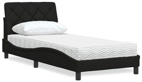 vidaXL Pat cu saltea, negru, 90x200 cm, textil