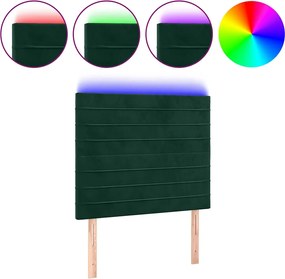 vidaXL Tăblie de pat cu LED, verde închis, 90x5x118/128 cm, catifea