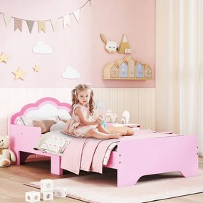 ZONEKIZ Pat pentru copii 3-6 ani 143 x 74 x 55 cm design nor somier cu lamele inclus cameră modernă roz | Aosom Romania