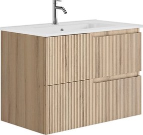 Set dulap baza suspendat Gala Canaletto 2 sertare 80 cm finisaj lemn bej si lavoar Luc alb