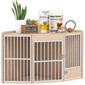 PawHut Cușcă de colț pentru câine, masă auxiliară, cu ușiță rotativă, pentru câini mici și mijlocii 113 x 80 x 64 cm, stejar | Aosom Romania