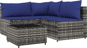 vidaXL Set mobilier de grădină cu perne, 4 piese, gri, poliratan