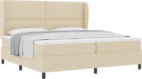 vidaXL Pat cu arcuri cu saltea cu headboard Crem 200 x 200 cm țesătură