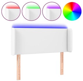 Tablie de pat cu LED, alb, 83x16x78 88 cm, piele ecologica 1, Alb, 83 x 16 x 78 88 cm
