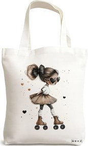 Sacosa de Panza pentru Cumparaturi, Geanta Tote, model The rolling girl 2 38 x 34.5 cm, Alba, BEKZ®