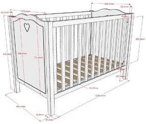 Pătuț alb din lemn de pin 60x120 cm Amori – Vipack