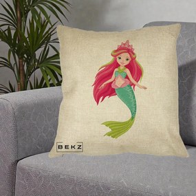 Perna Decorativa Sirena Roz cu Coroana, 40x40 cm, Crem, Husa Detasabila, Perna Inclusa, BEKZ®