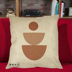 Perna Decorativa Geometric Boho Semicerc Stivuit, 40x40 cm, Crem, Husa Detasabila, Perna Inclusa, BEKZ®