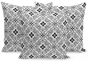 Față de pernă in alb cu ornamente alb-negru 40x40 cm