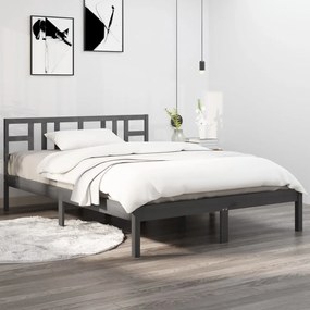 Cadru de pat 5FT King Size, gri, 150x200 cm, lemn masiv Gri, 150 x 200 cm