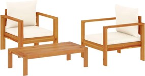 vidaXL Set de canapele de grădină cu perne, 3 piese, lemn masiv acacia
