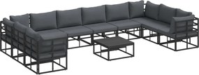 vidaXL Set de canapele pentru grădină cu pernă 11 pcs Negru Aluminiu