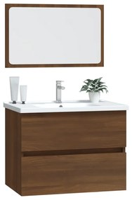 Set mobilier de baie, 2 piese, stejar maro, lemn prelucrat Stejar brun, Dulap pentru chiuveta + oglinda, 1