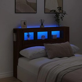 837350 vidaXL Tăblie de pat cu LED, stejar maro, 140x18,5x103,5 cm, lemn