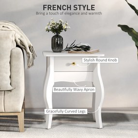 HOMCOM Măsuță de Living cu Sertar în Stil Francez 45x35x55 cm, Alb | Aosom Romania