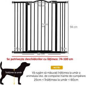 PawHut Poartă Extensibilă pentru Câini fără Șuruburi, Poartă de Siguranță Reglabilă, 94-100x94 cm, Negru | Aosom Romania