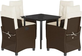vidaXL Set mobilier de grădină, 5 piese, cu perne, maro, poliratan