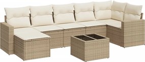 vidaXL Set canapele de grădină, 8 piese, cu perne, bej, poliratan