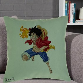 Perna Personalizata One Piece Luffy Gear Second Foc, 40x40 cm, Verde, Husa Detasabila, Perna Inclusa, BEKZ®